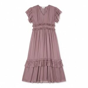Böhme Dusty Mauve Willa Ruffle Tiered Maxi Dress Flutter Sleeve  Size M Boho